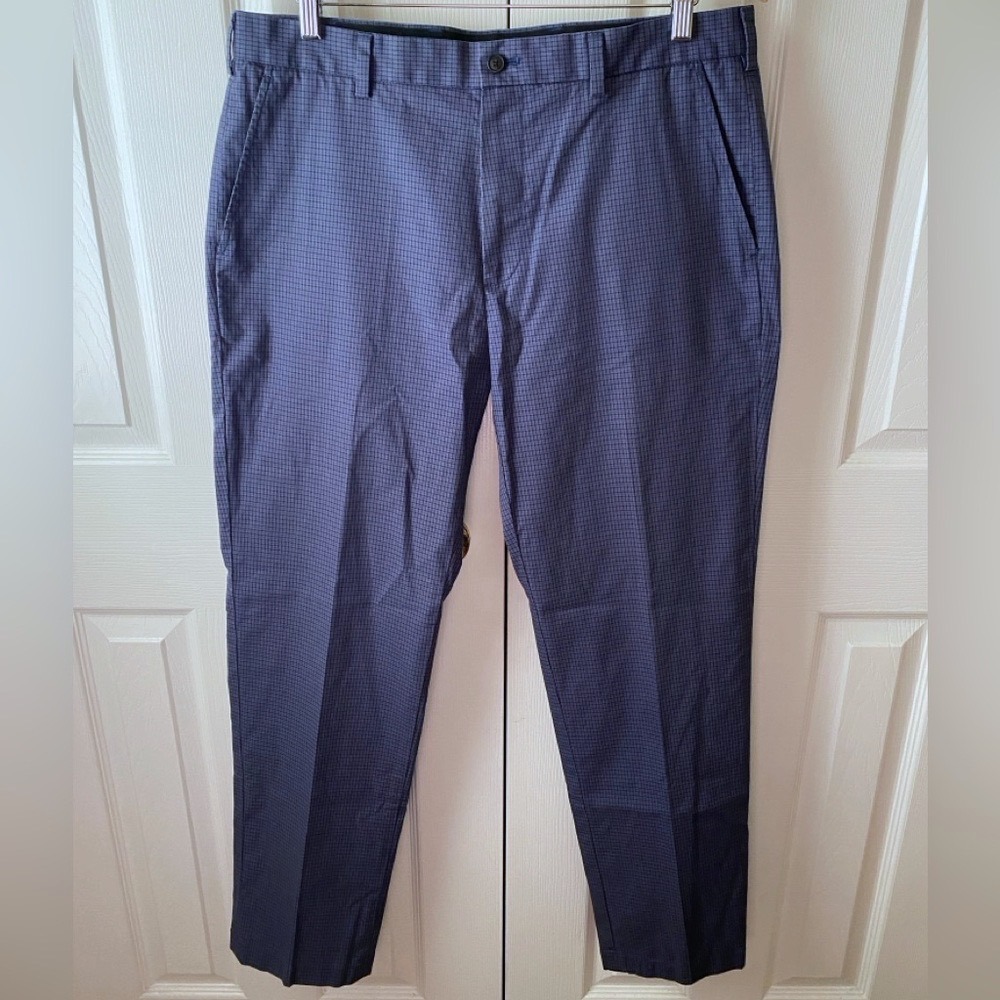 Brooks Brothers Clark Fit Straight Leg Navy Check Advantage Chino Pants SZ 36/32